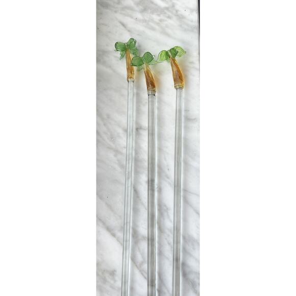 Vintage Blown Glass Tropical Palm Tree Swizzle Sticks Set Of 3 - Picture 1 of 6